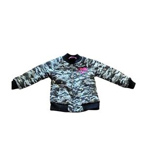 Betsey Johnson Girls Camo Quilted Bomber Jacket Heart Logo Size 3T